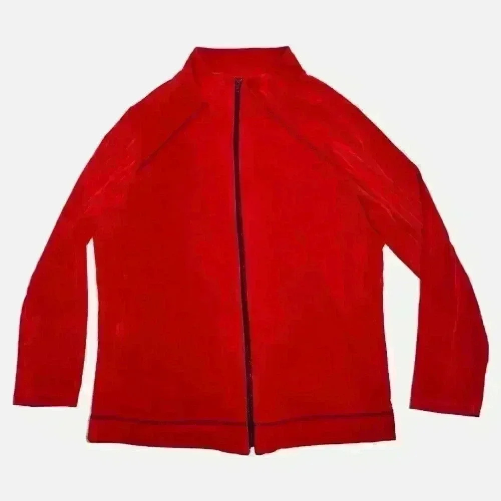 citiknits Slinky Jogger Running Jacket Full Zip Front Red Large Womens Y2K